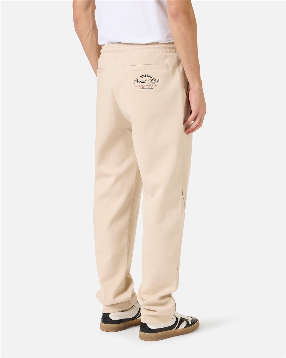 Beige straight leg scuba fleece pants with contrasting band | ICEBERG