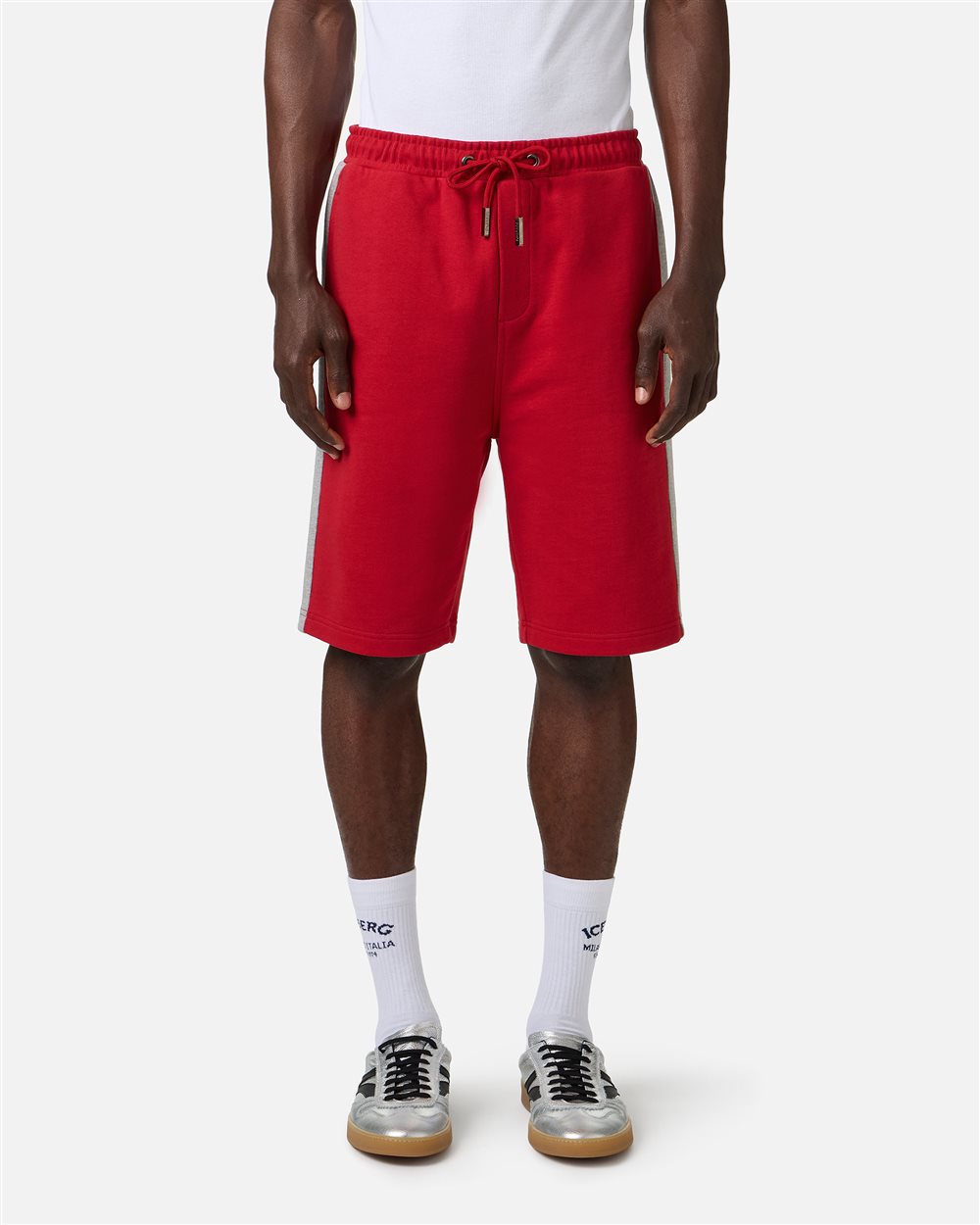 Red and gray slim fit cotton jersey Bermuda shorts | ICEBERG