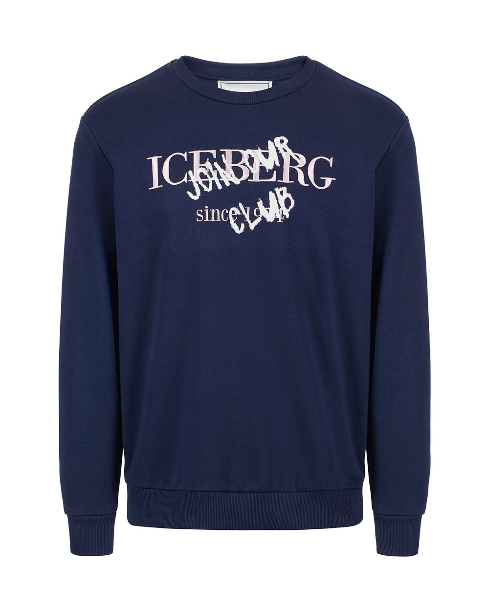 Blue slim fit crew neck sweatshirt, made from a fleece fabric