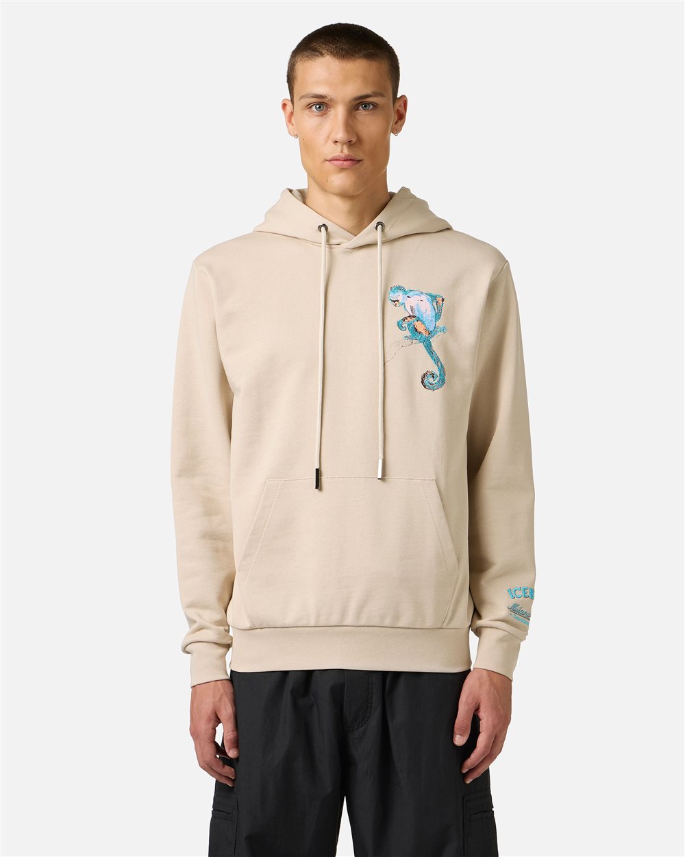 Beige slim fit hoodie, crafted from cotton fleece | ICEBERG