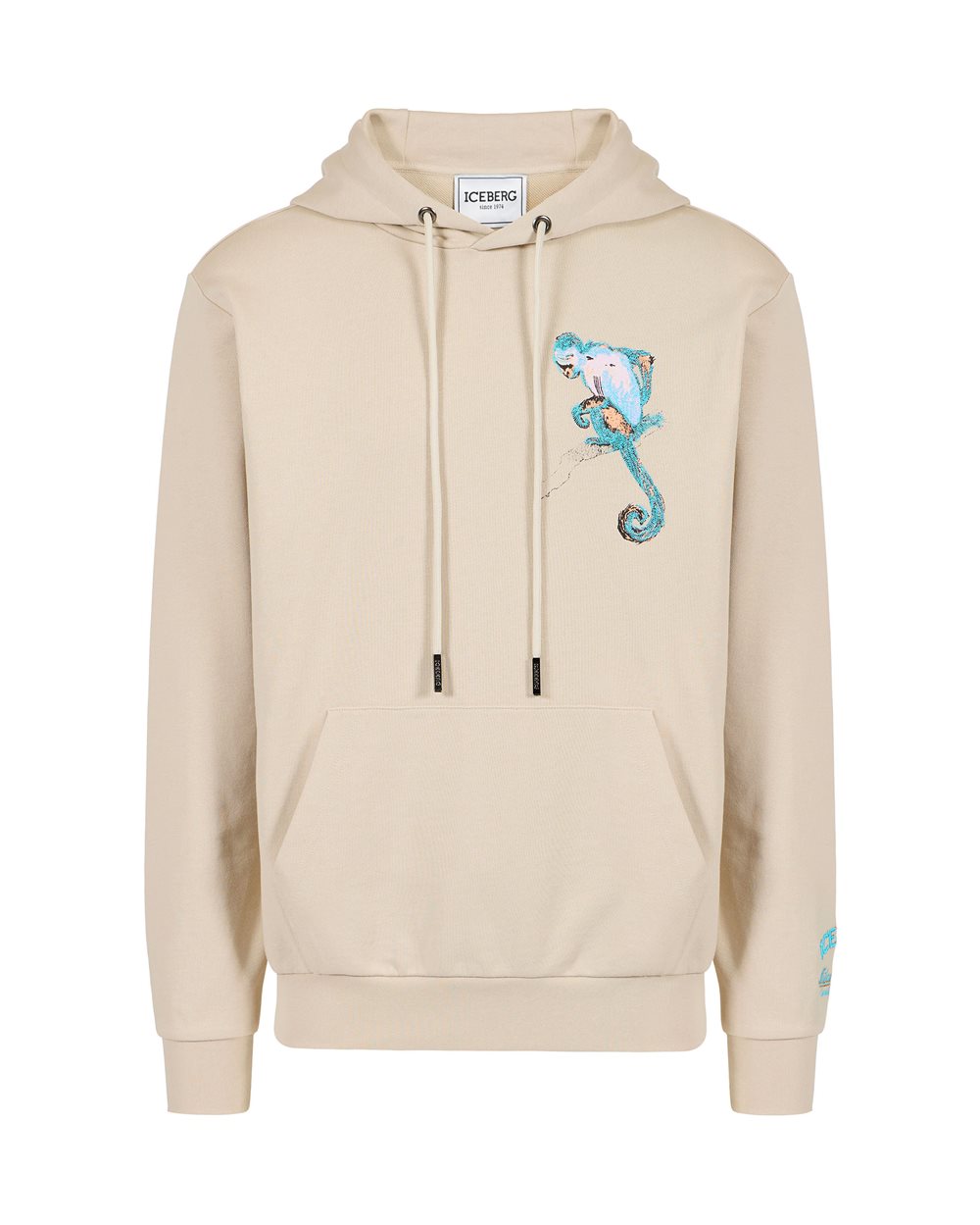 Beige slim fit hoodie, crafted from cotton fleece | ICEBERG