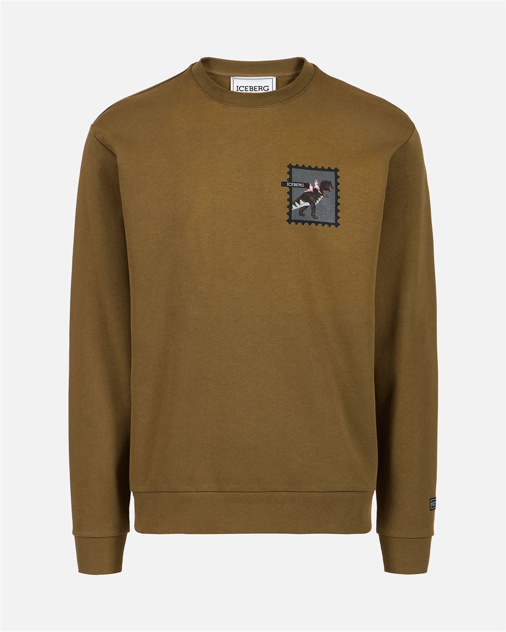 Khaki regular fit crew neck sweatshirt crafted from cotton