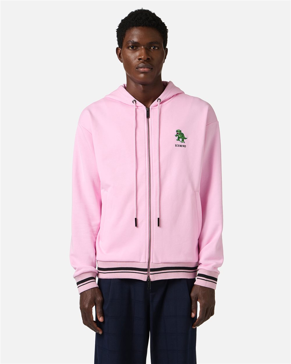 Pink regular fit cotton fleece hoodie with Dino Social Club print
