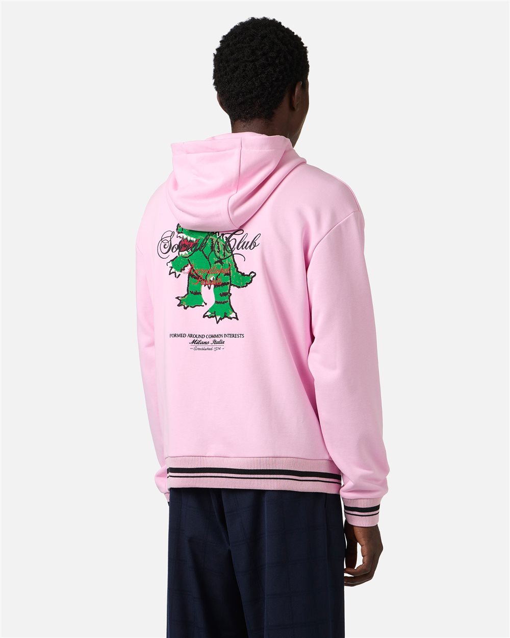Pink regular fit cotton fleece hoodie with Dino Social Club print