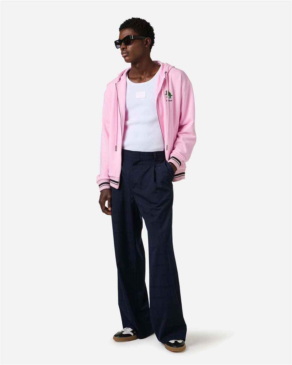 Pink regular fit cotton fleece hoodie with Dino Social Club print