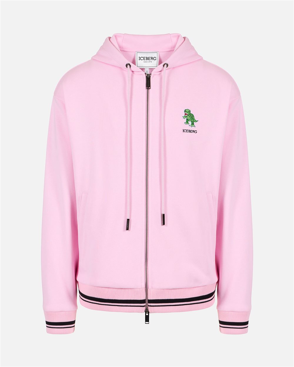 Pink regular fit cotton fleece hoodie with Dino Social Club print
