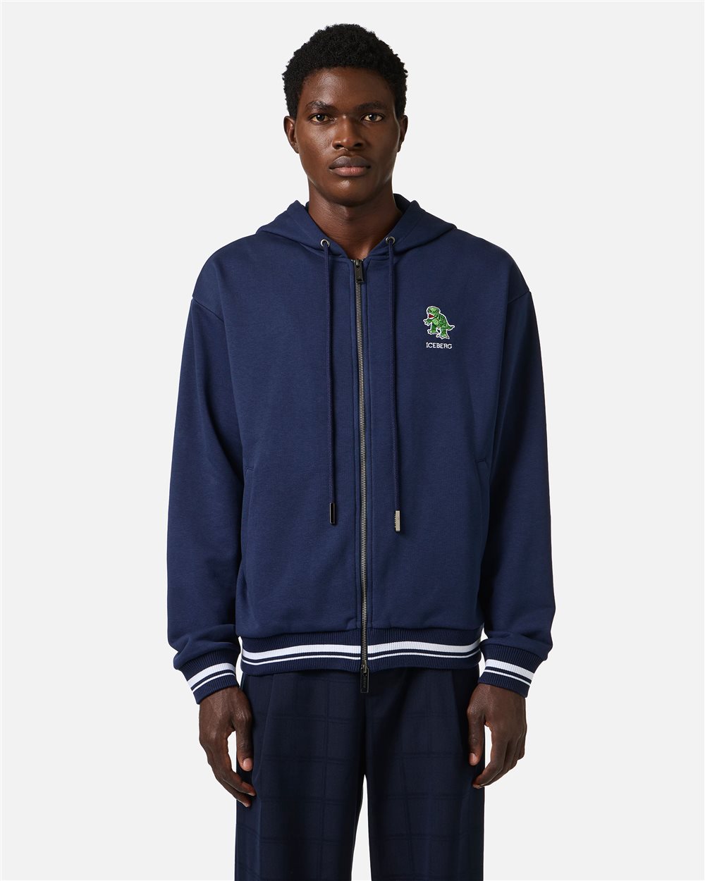 Blue regular fit cotton fleece hoodie with Dino Social Club print