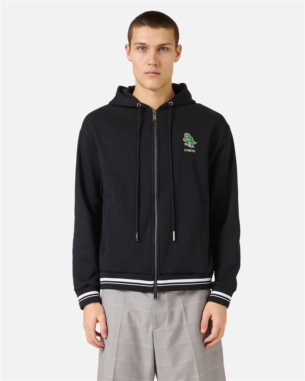 Black regular fit cotton fleece hoodie with Dino Social Club print