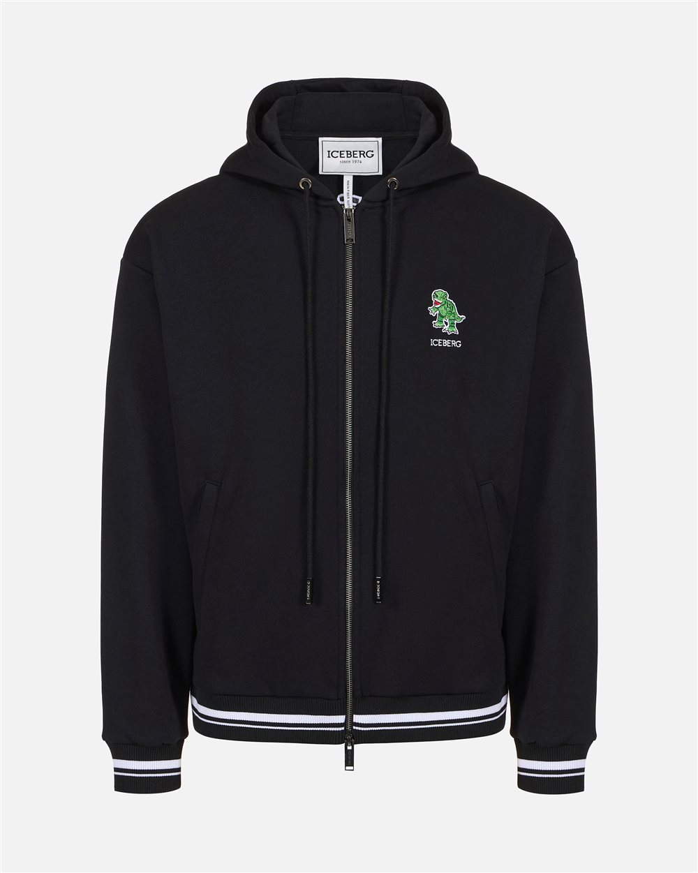 Black regular fit cotton fleece hoodie with Dino Social Club print