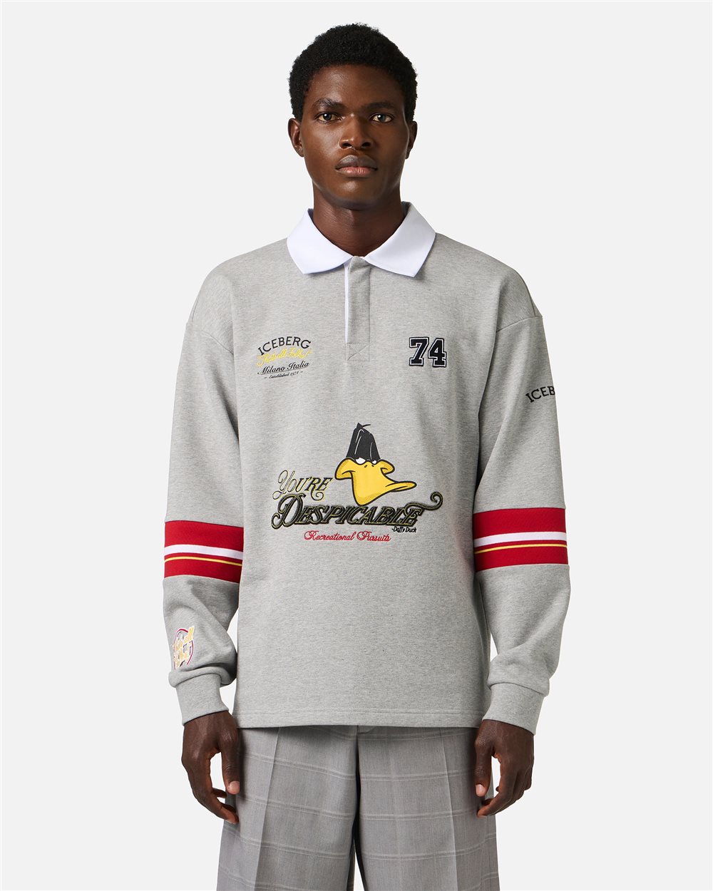 Light gray melange rugby fit cotton sweatshirt featuring Looney