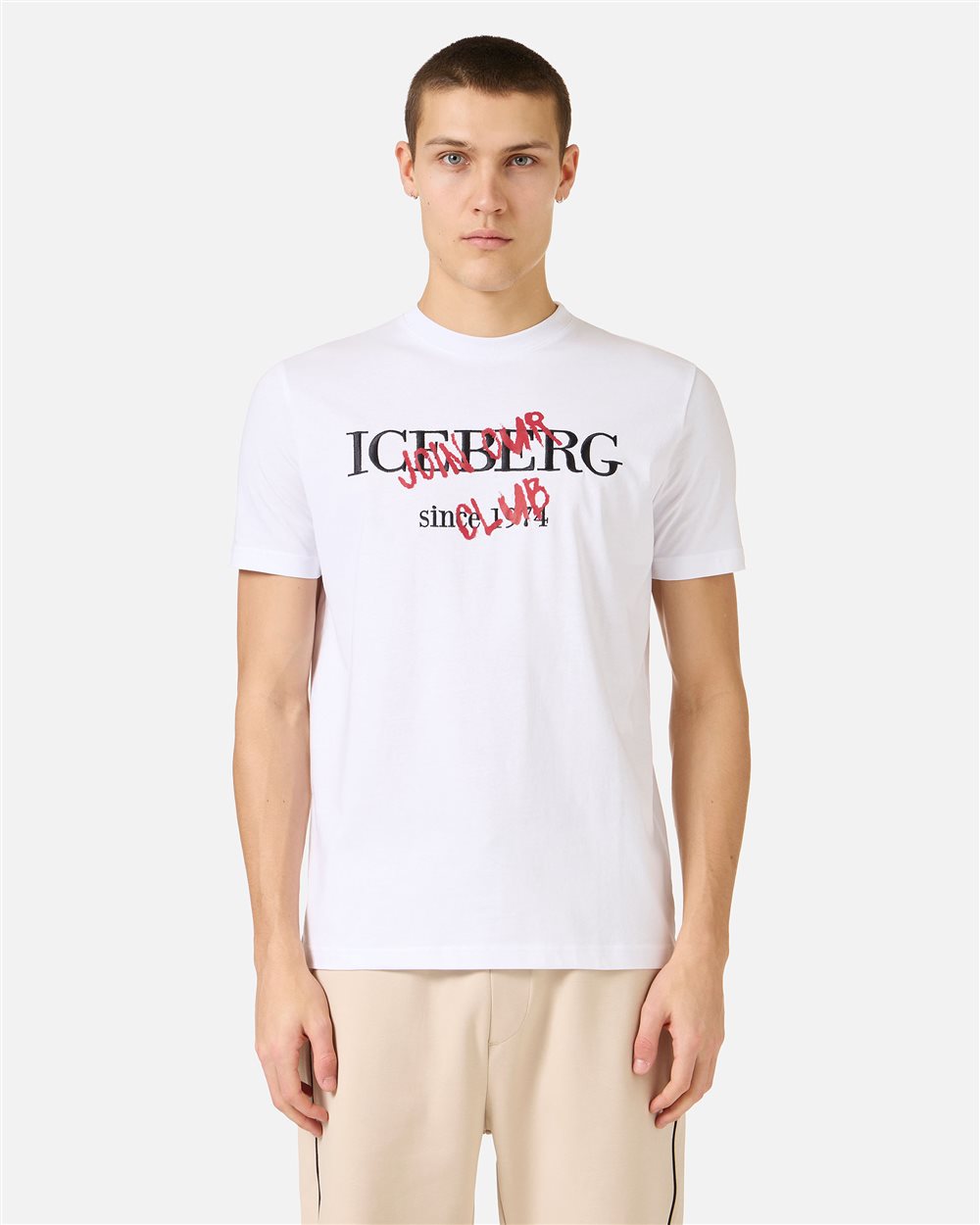 Slim fit optic white cotton jersey T-shirt with logo print | ICEBERG