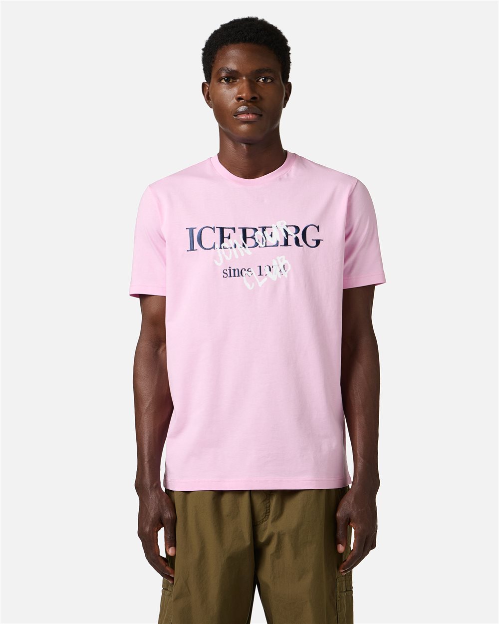 Slim fit pink cotton jersey T-shirt with logo print | ICEBERG