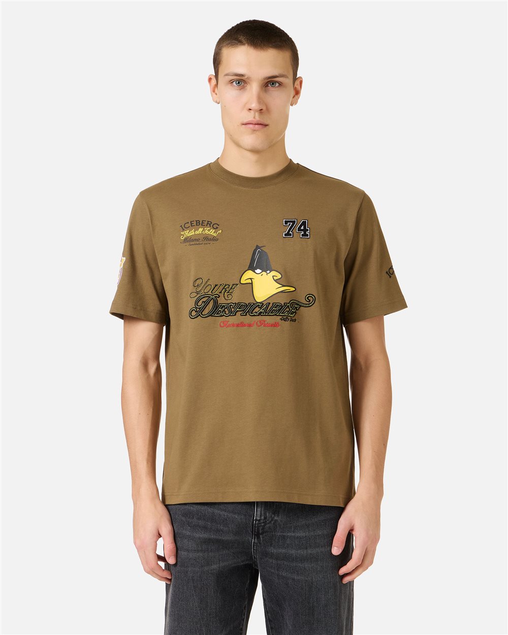 Regular fit khaki cotton jersey T-shirt with Looney Tunes | ICEBERG