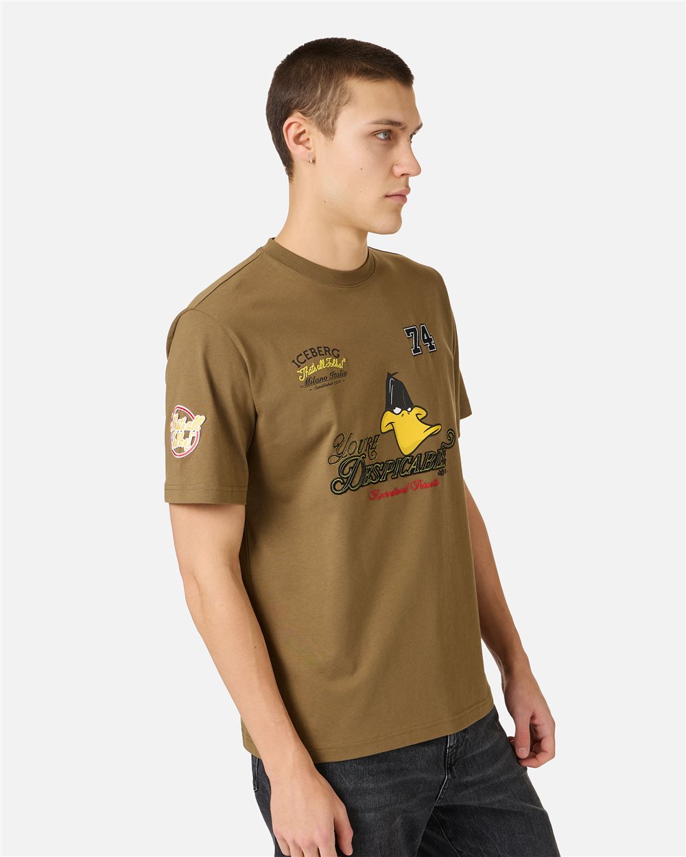 Regular fit khaki cotton jersey T-shirt with Looney Tunes | ICEBERG