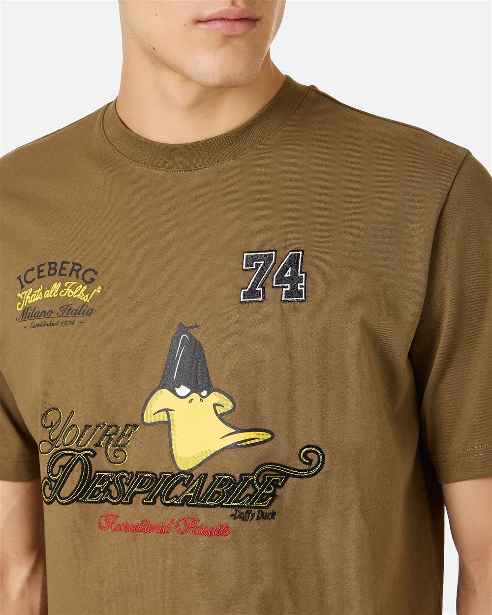 Regular fit khaki cotton jersey T-shirt with Looney Tunes | ICEBERG