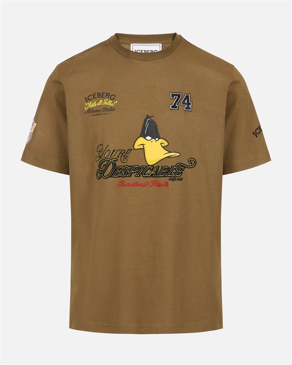 Regular fit khaki cotton jersey T-shirt with Looney Tunes | ICEBERG