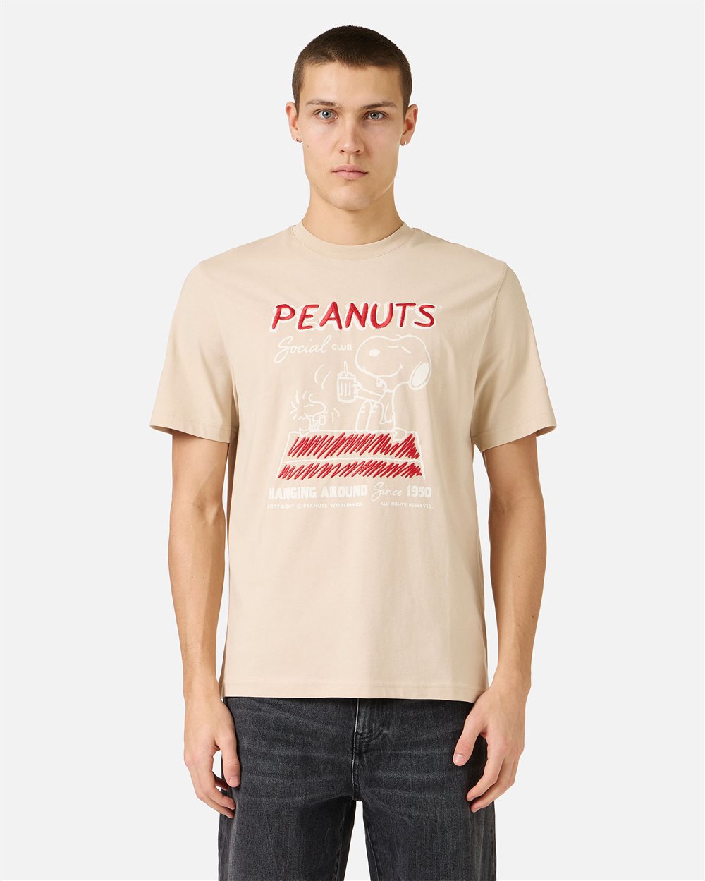 Regular fit beige cotton jersey T-shirt with Peanuts design | ICEBERG