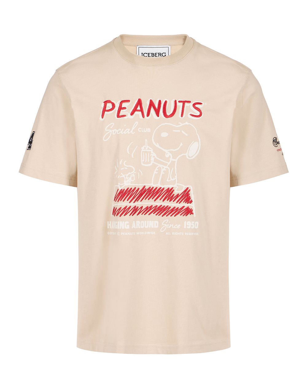 Regular fit beige cotton jersey T-shirt with Peanuts design | ICEBERG