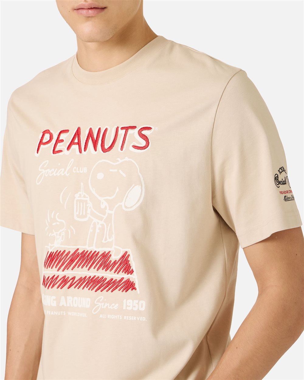 Regular fit beige cotton jersey T-shirt with Peanuts design | ICEBERG