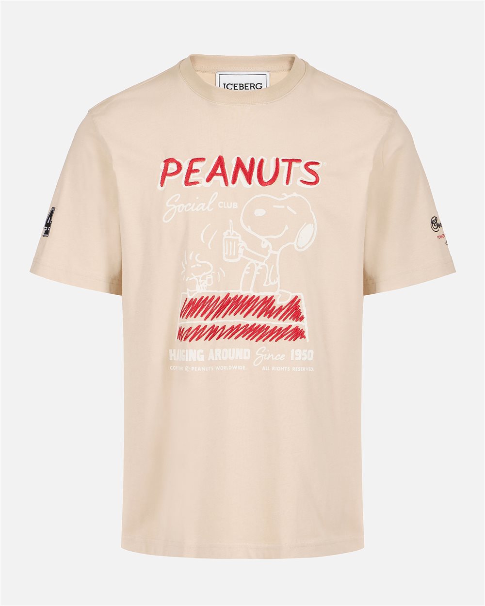 Regular fit beige cotton jersey T-shirt with Peanuts design | ICEBERG