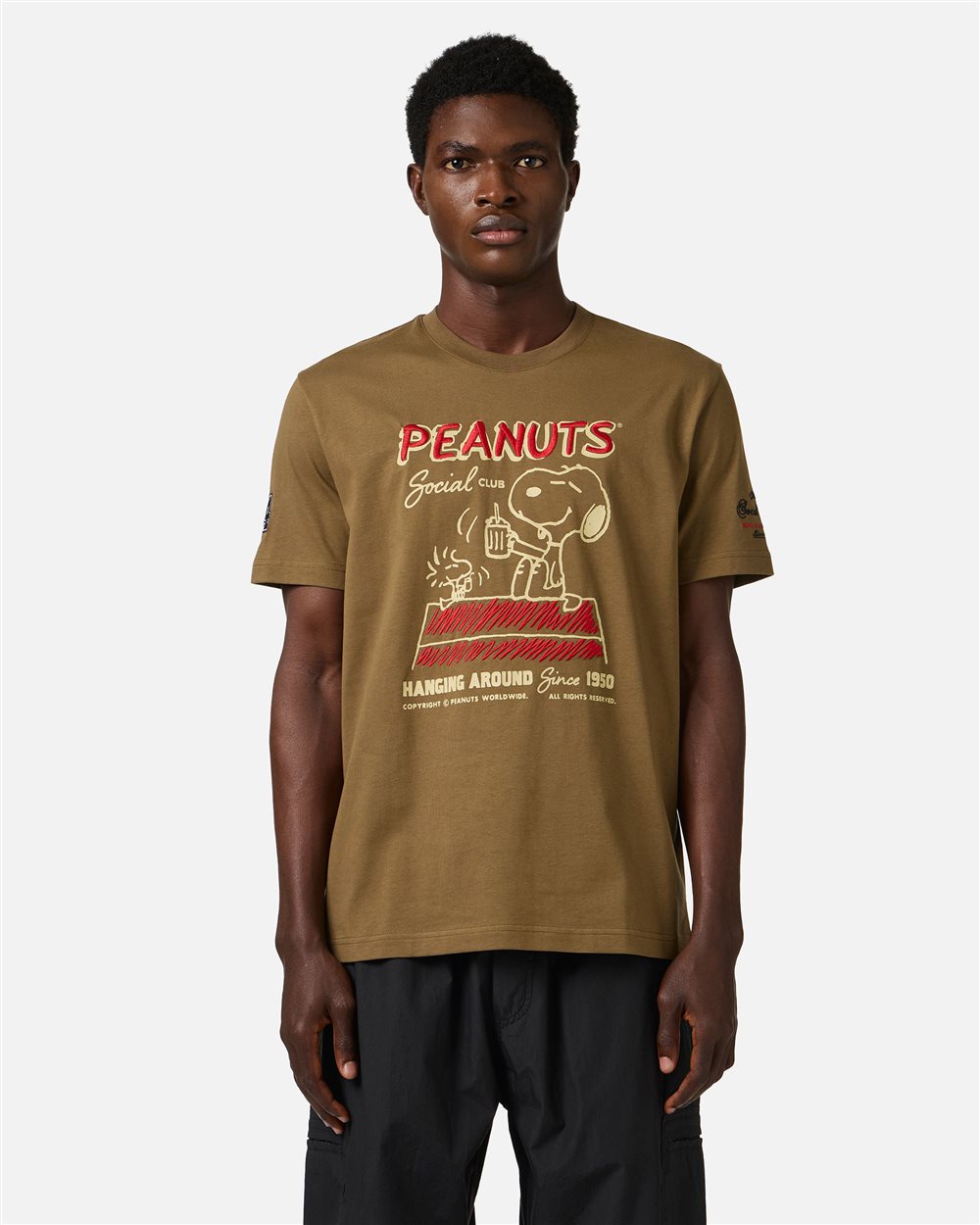 Regular fit khaki cotton jersey T-shirt with Peanuts design | ICEBERG
