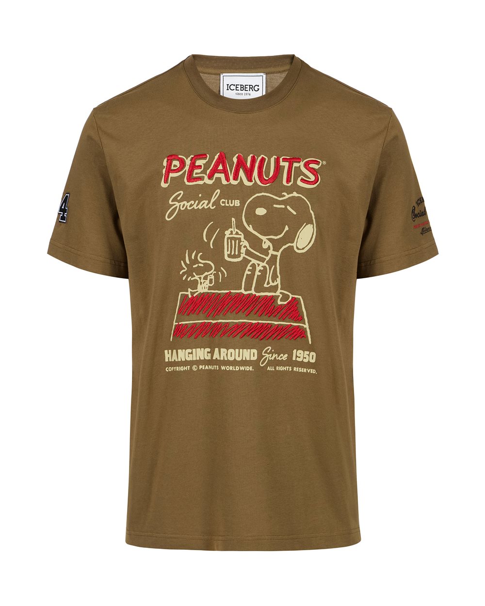 Regular fit khaki cotton jersey T-shirt with Peanuts design | ICEBERG