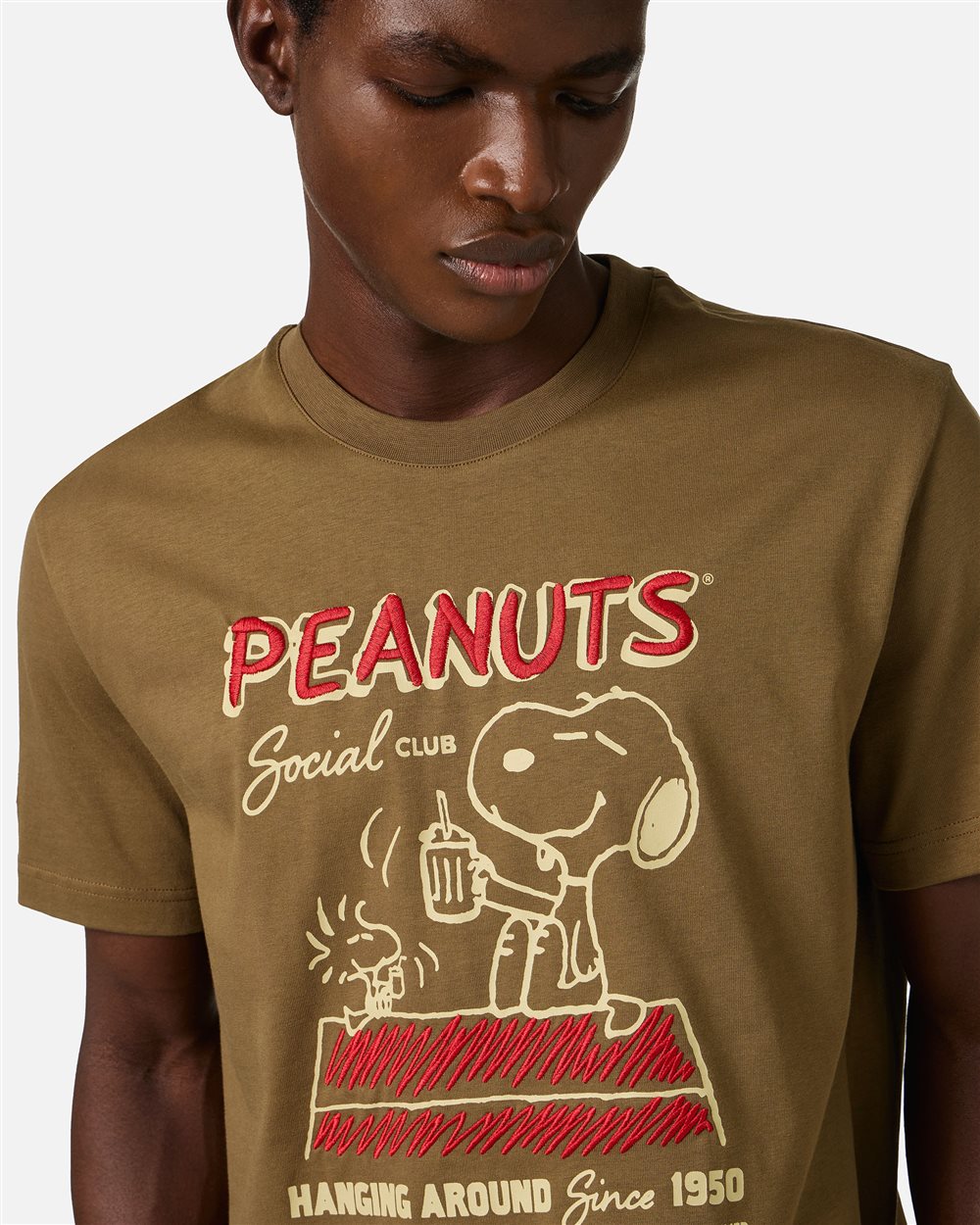 Regular fit khaki cotton jersey T-shirt with Peanuts design | ICEBERG