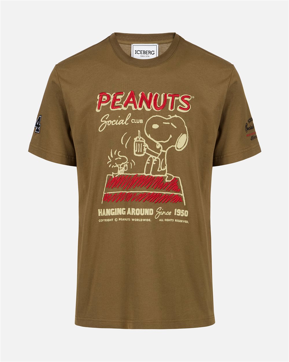 Regular fit khaki cotton jersey T-shirt with Peanuts design | ICEBERG