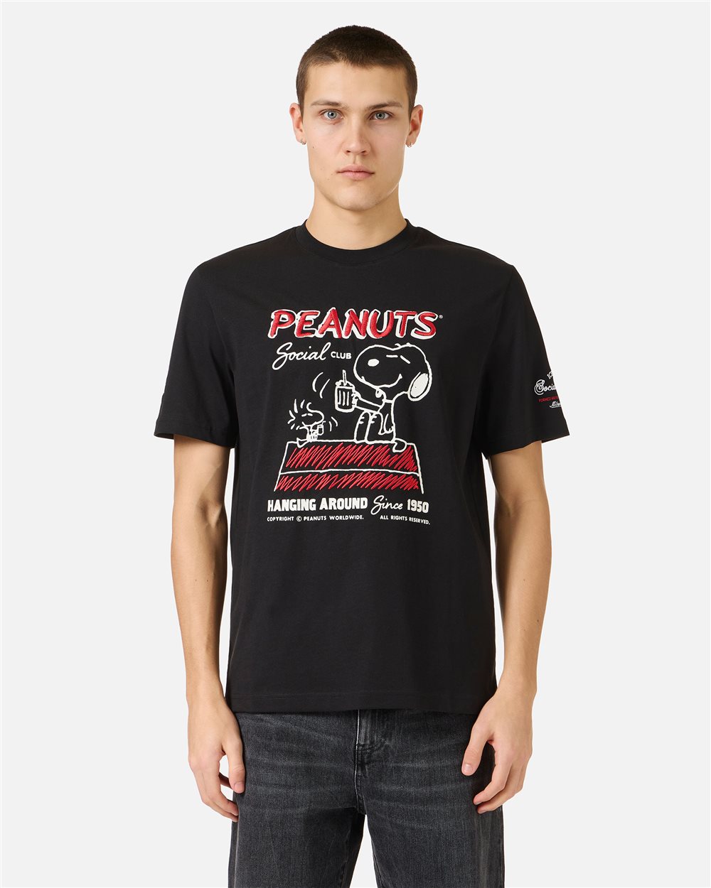 Regular fit black cotton jersey T-shirt with Peanuts design | ICEBERG