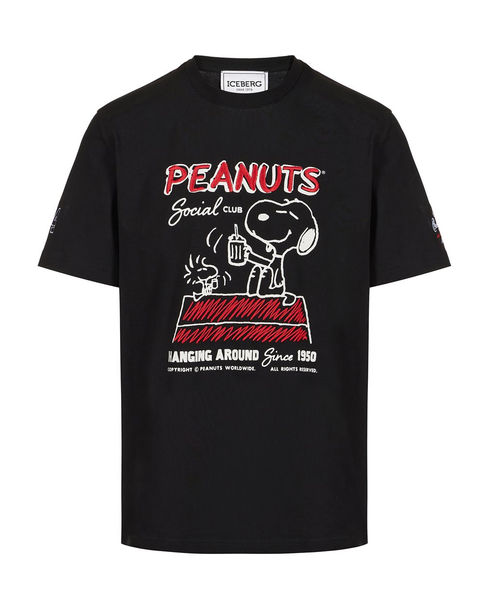 Regular fit black cotton jersey T-shirt with Peanuts design | ICEBERG
