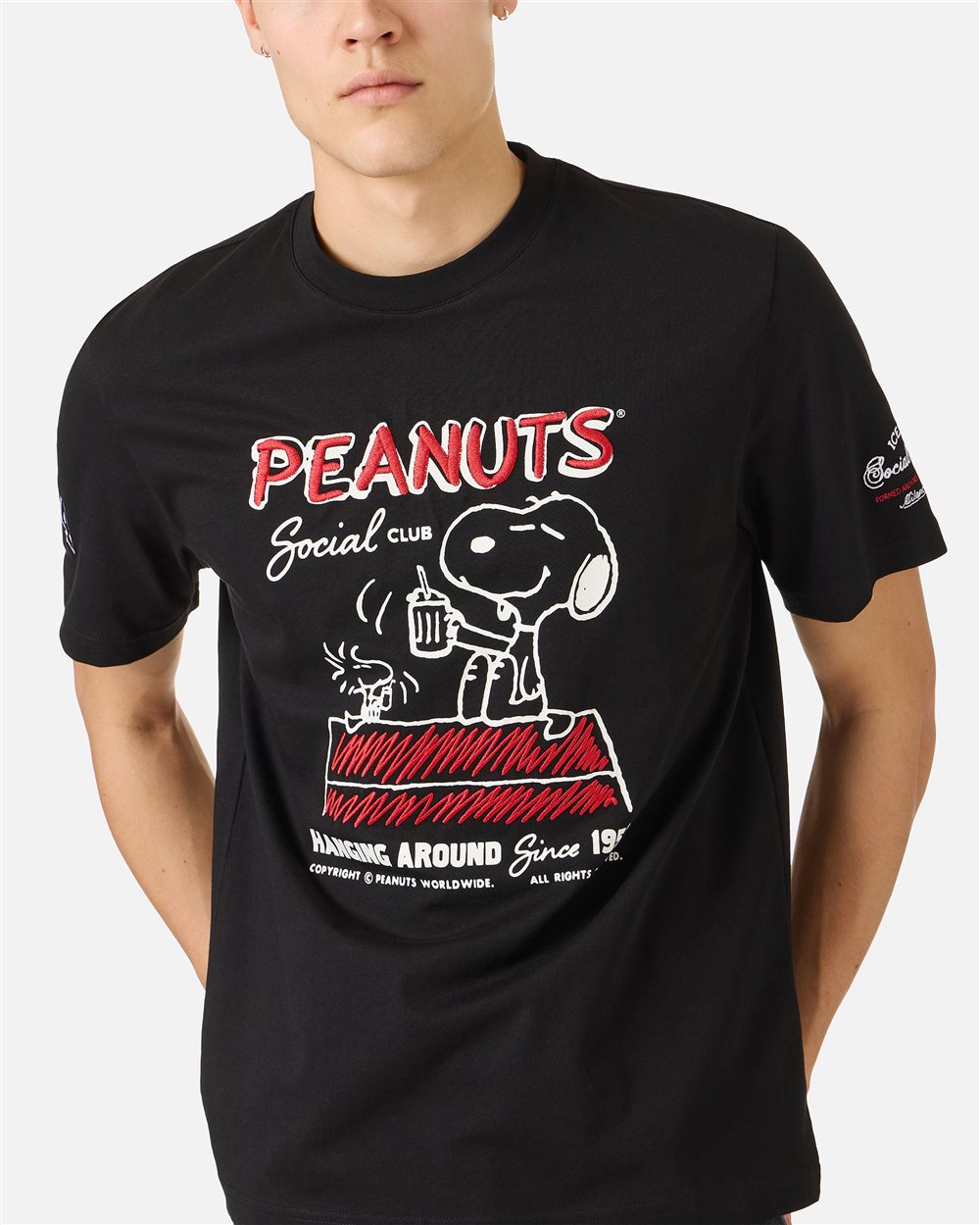 Regular fit black cotton jersey T-shirt with Peanuts design | ICEBERG