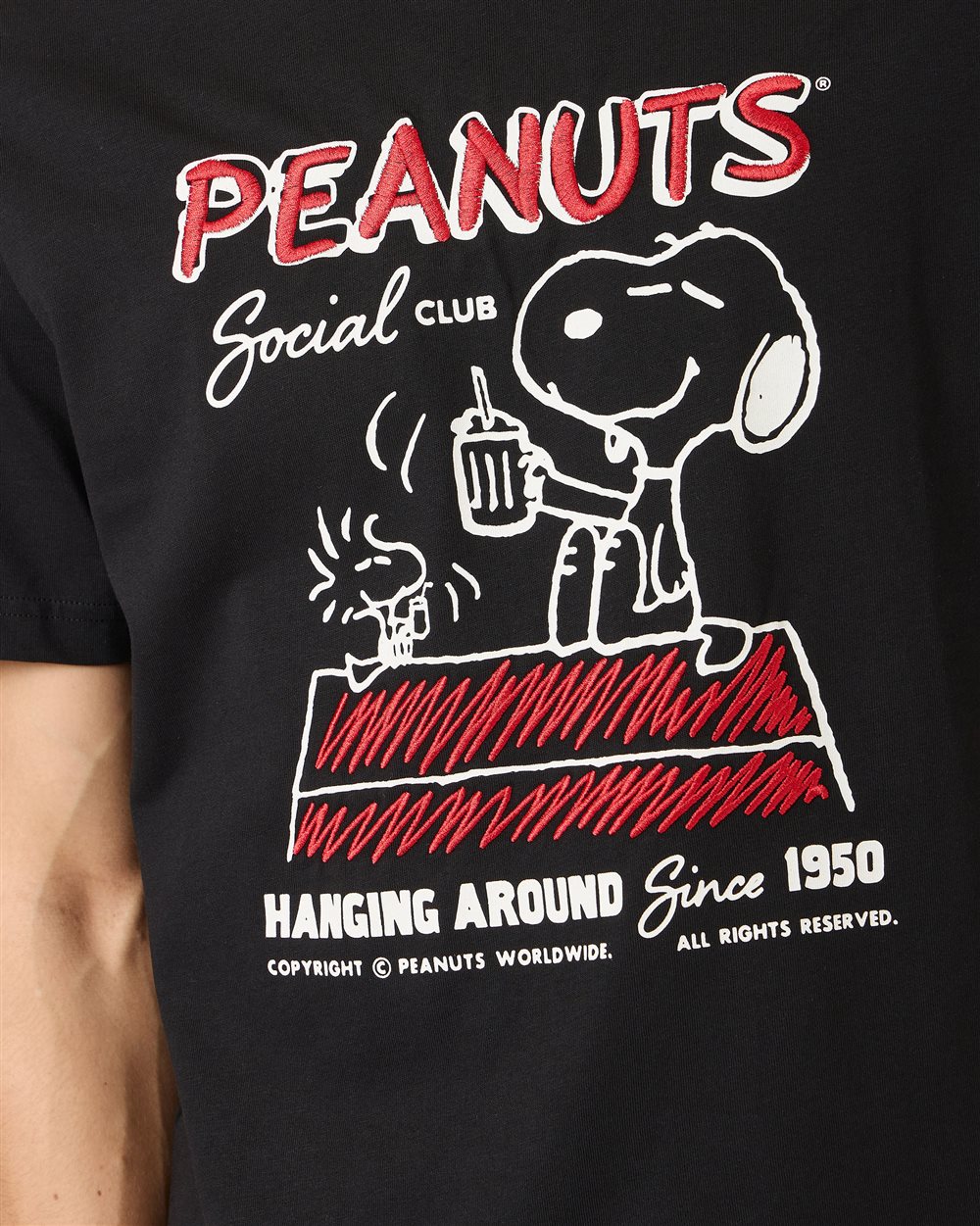 Regular fit black cotton jersey T-shirt with Peanuts design | ICEBERG