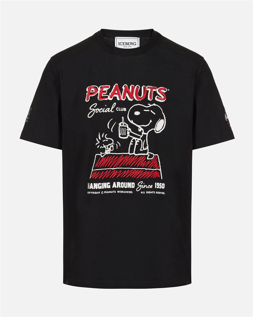 Regular fit black cotton jersey T-shirt with Peanuts design | ICEBERG