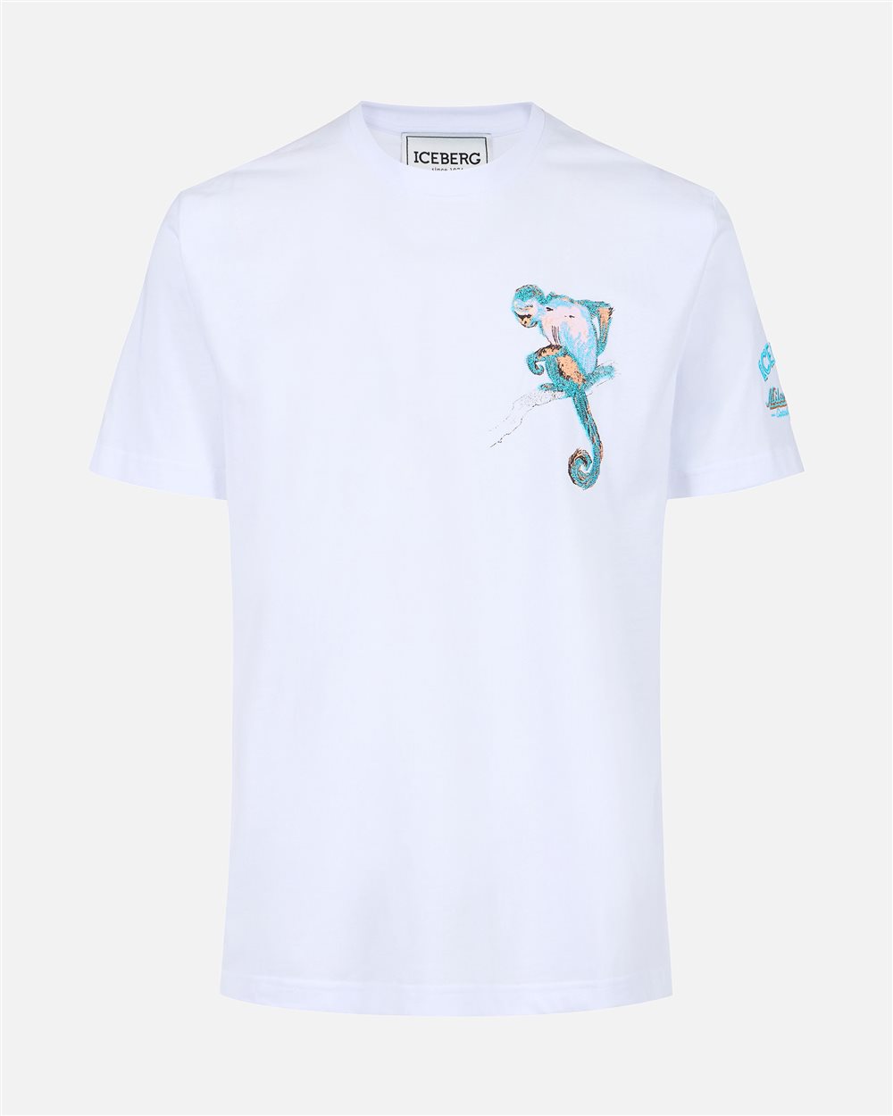 Regular fit optic white cotton jersey T-shirt with Monkey
