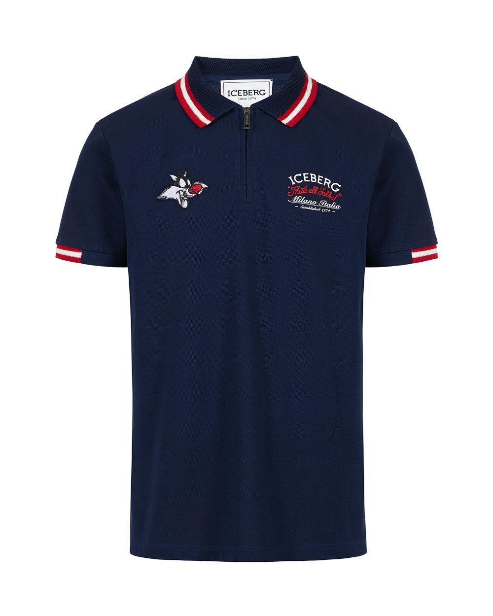 Regular fit blue short-sleeved polo shirt in cotton piquet with