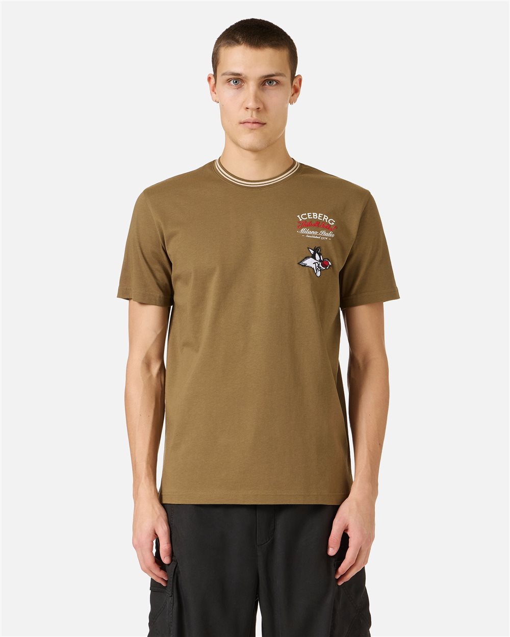Regular fit khaki cotton jersey T-shirt with Looney Tunes | ICEBERG