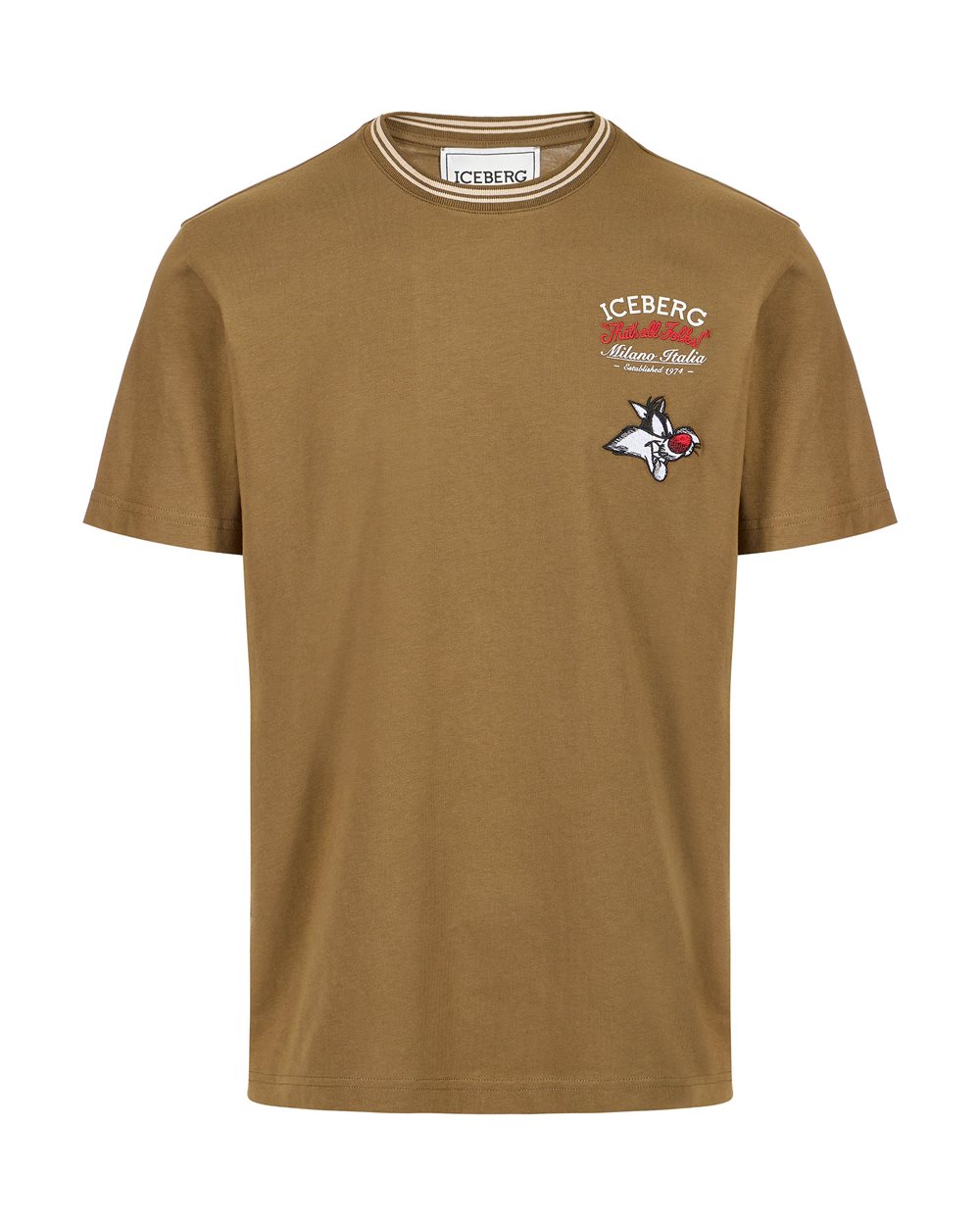 Regular fit khaki cotton jersey T-shirt with Looney Tunes | ICEBERG