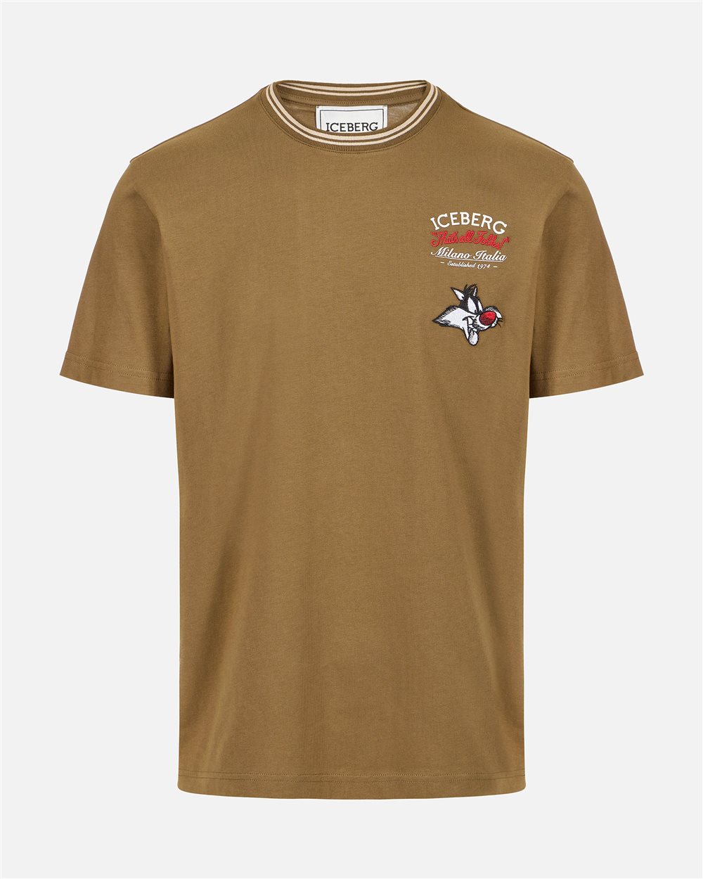 Regular fit khaki cotton jersey T-shirt with Looney Tunes | ICEBERG