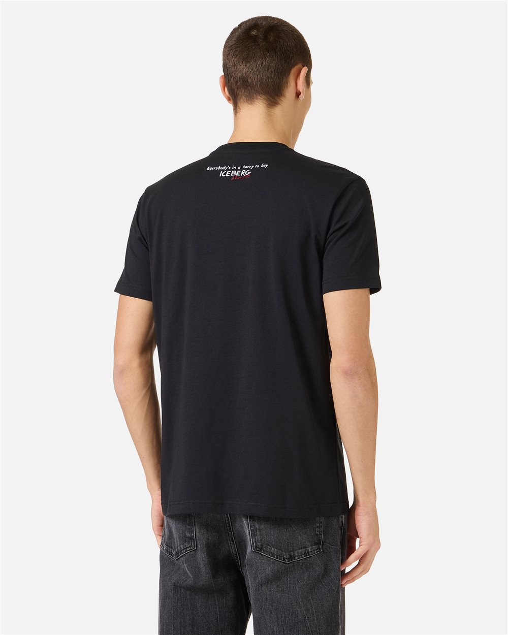ICEBERG イタリア製 シルク 総柄 長袖シャツ イエロー M相当 620 Classic regular fit black T-shirt in sustainable cotton jersey