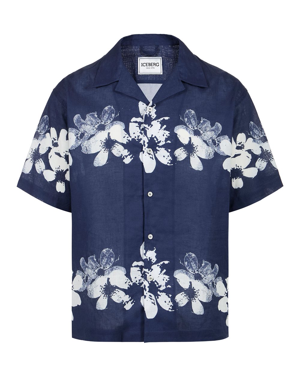 トップス HEELAL ICEBERG FLOWER SHIRT JACKET Relaxed fit blue linen and cotton blend shirt with Hawaiian print