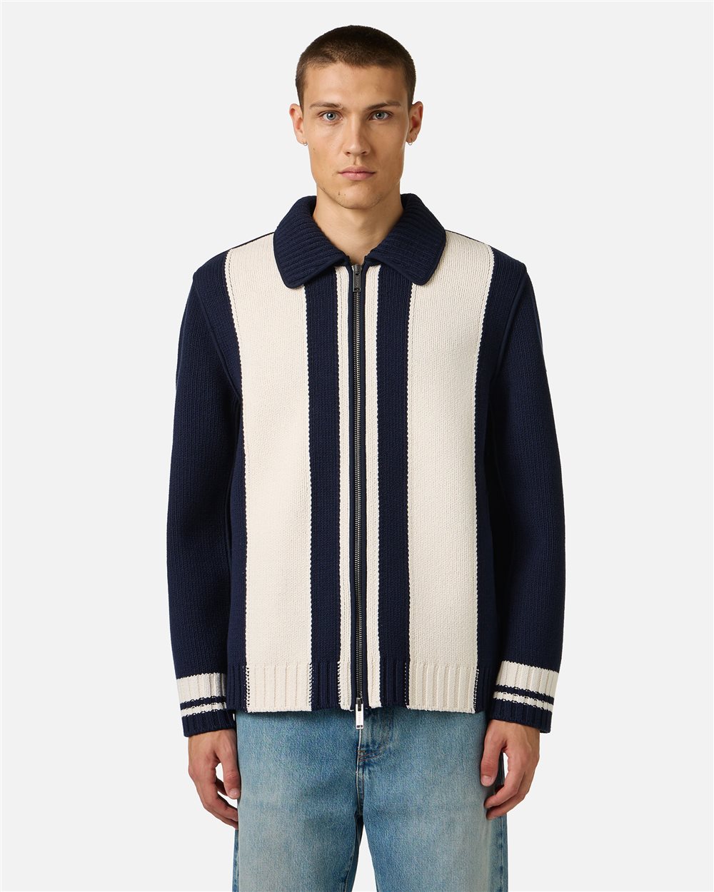 Multicolor jacquard knit jacket with zipper and dragon inlay | ICEBERG