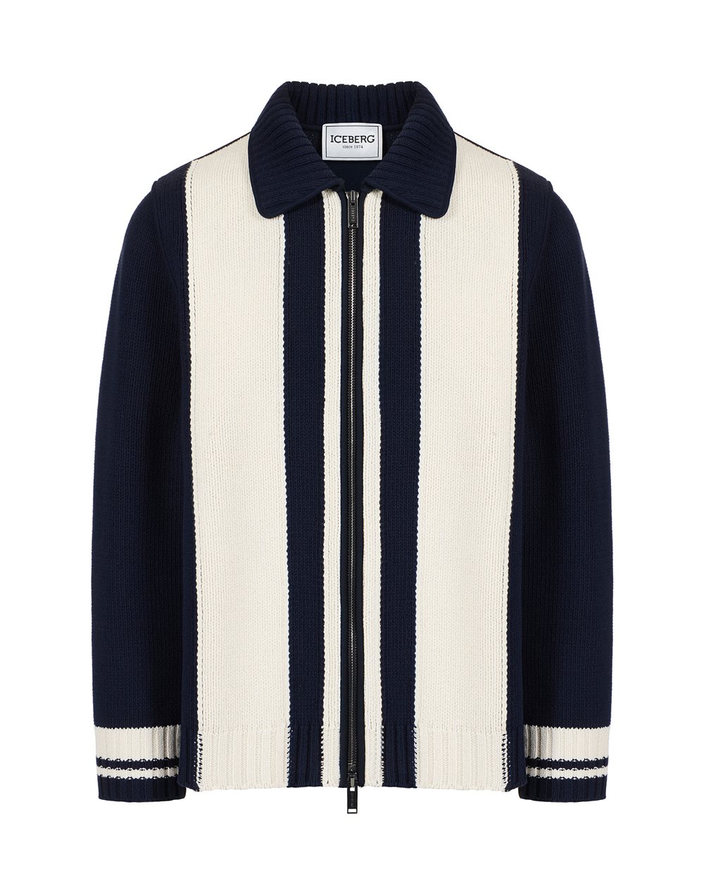 Multicolor jacquard knit jacket with zipper and dragon inlay | ICEBERG