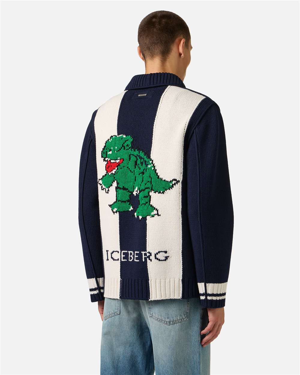 Multicolor jacquard knit jacket with zipper and dragon inlay | ICEBERG