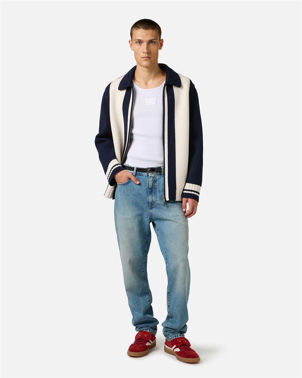 Multicolor jacquard knit jacket with zipper and dragon inlay | ICEBERG