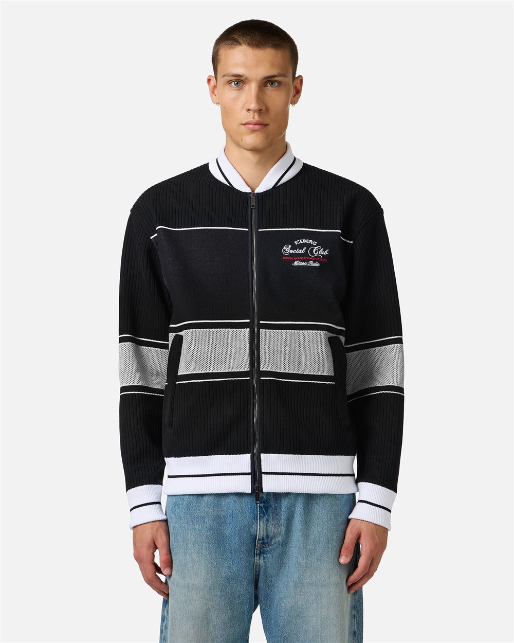 Black jacquard-knit regular fit jacket | ICEBERG
