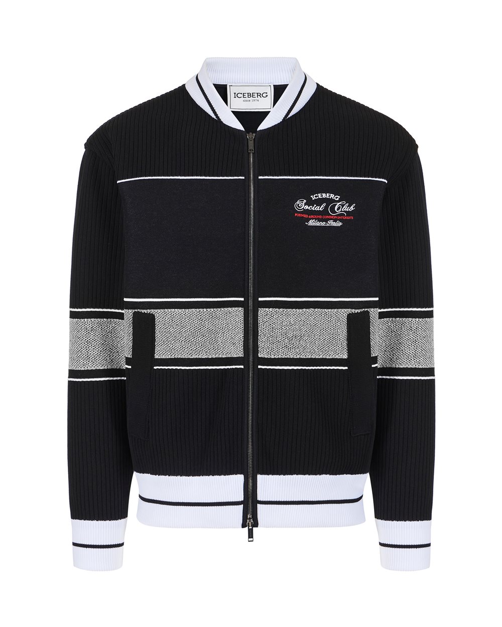 Black jacquard-knit regular fit jacket | ICEBERG