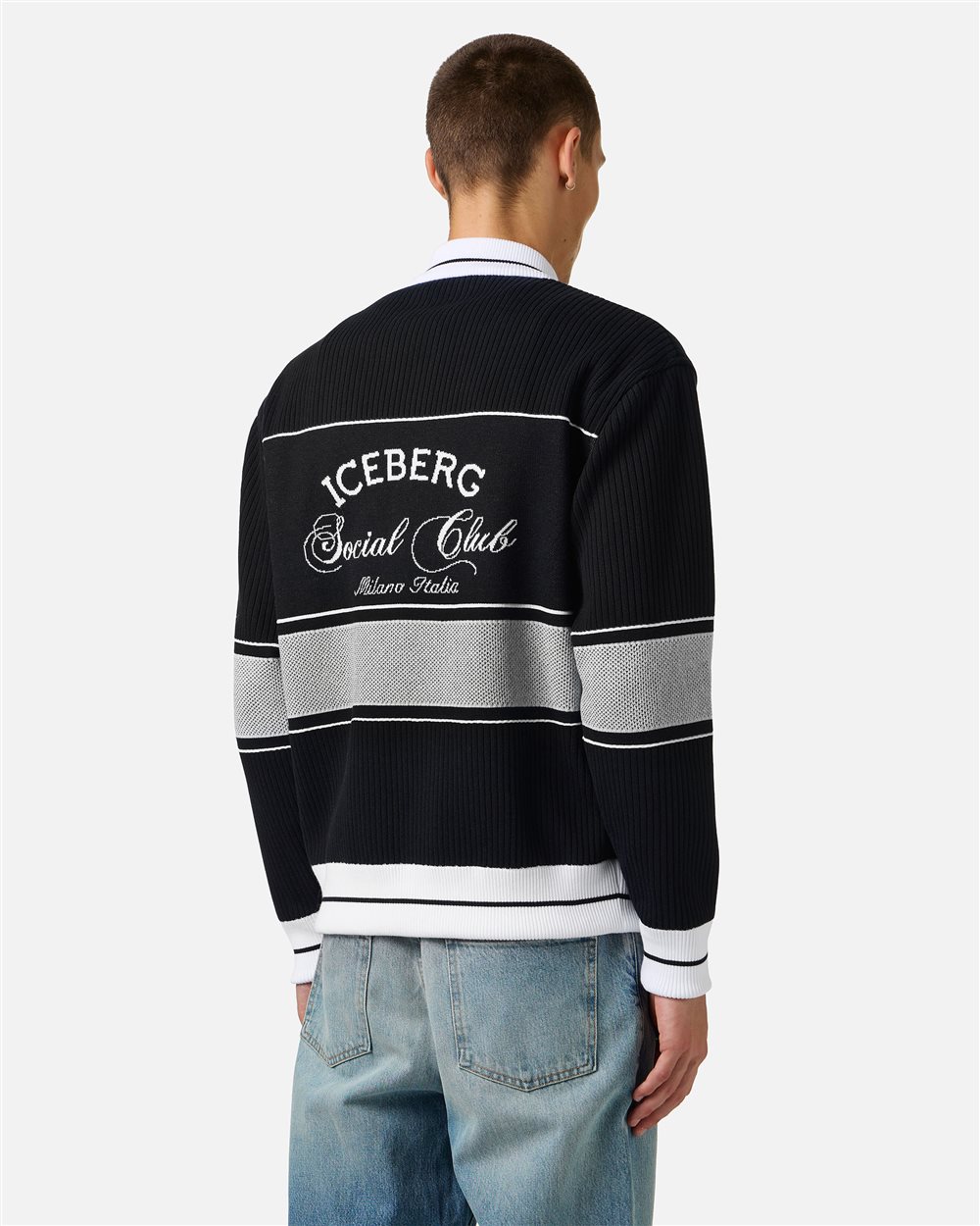 Black jacquard-knit regular fit jacket | ICEBERG