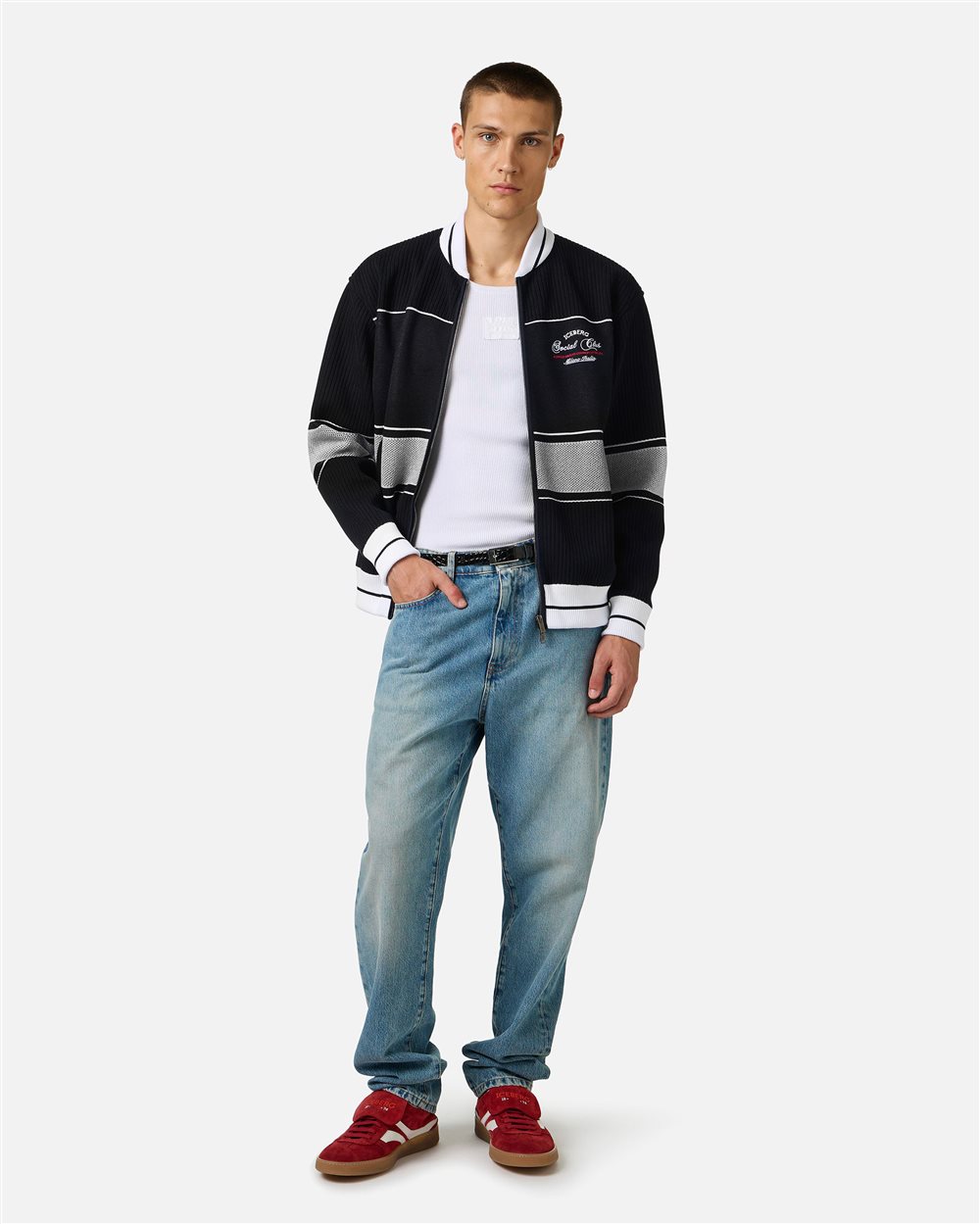 Black jacquard-knit regular fit jacket | ICEBERG