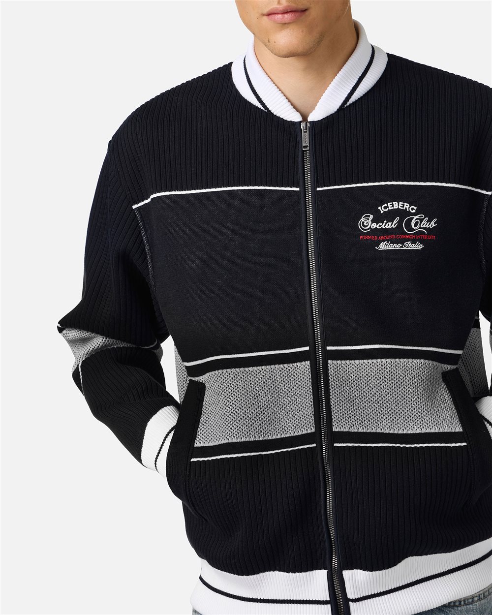 Black jacquard-knit regular fit jacket | ICEBERG