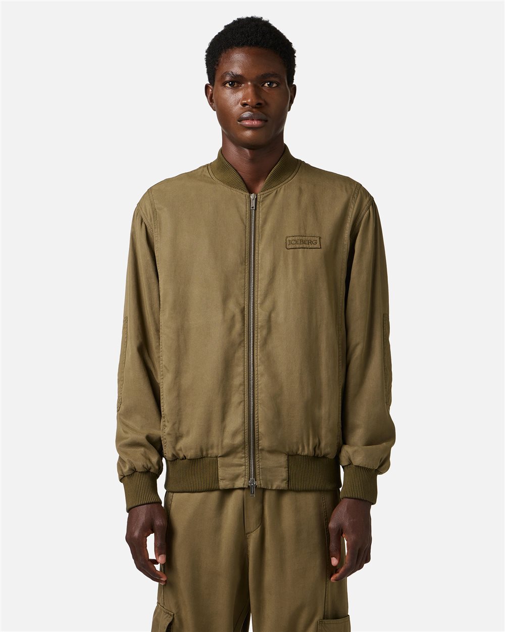 Regular-fit khaki jacket in technical fabric | ICEBERG
